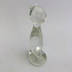 Vintage Clear Glass Cat Figurine, Unmarked, 4 1/2” Tall